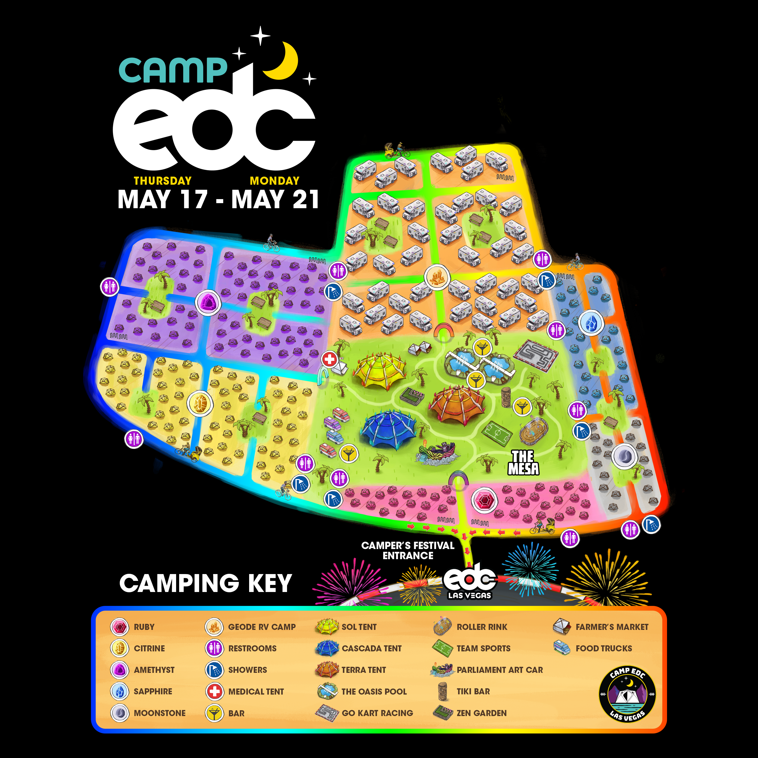 New Map Reveals Layouts and Attractions for Camp EDC | Insomniac