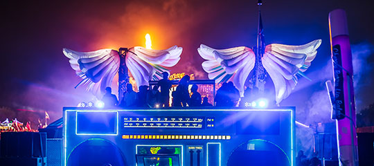 Giant flowers seen over the Boombox art car