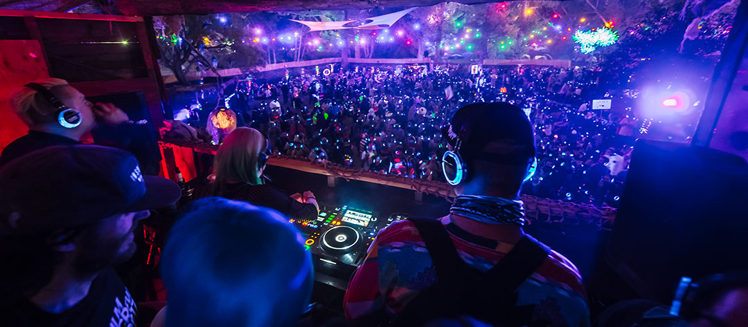 The DJ booth at the silent disco