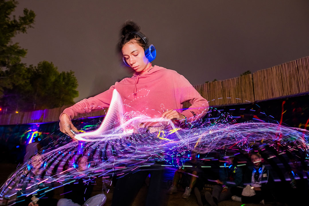 A woman dancing at the silent disco