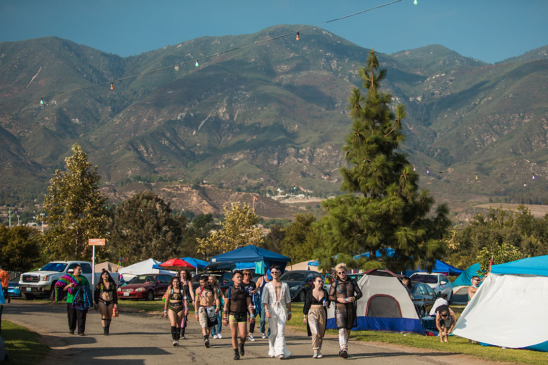 Campers walking through the campground