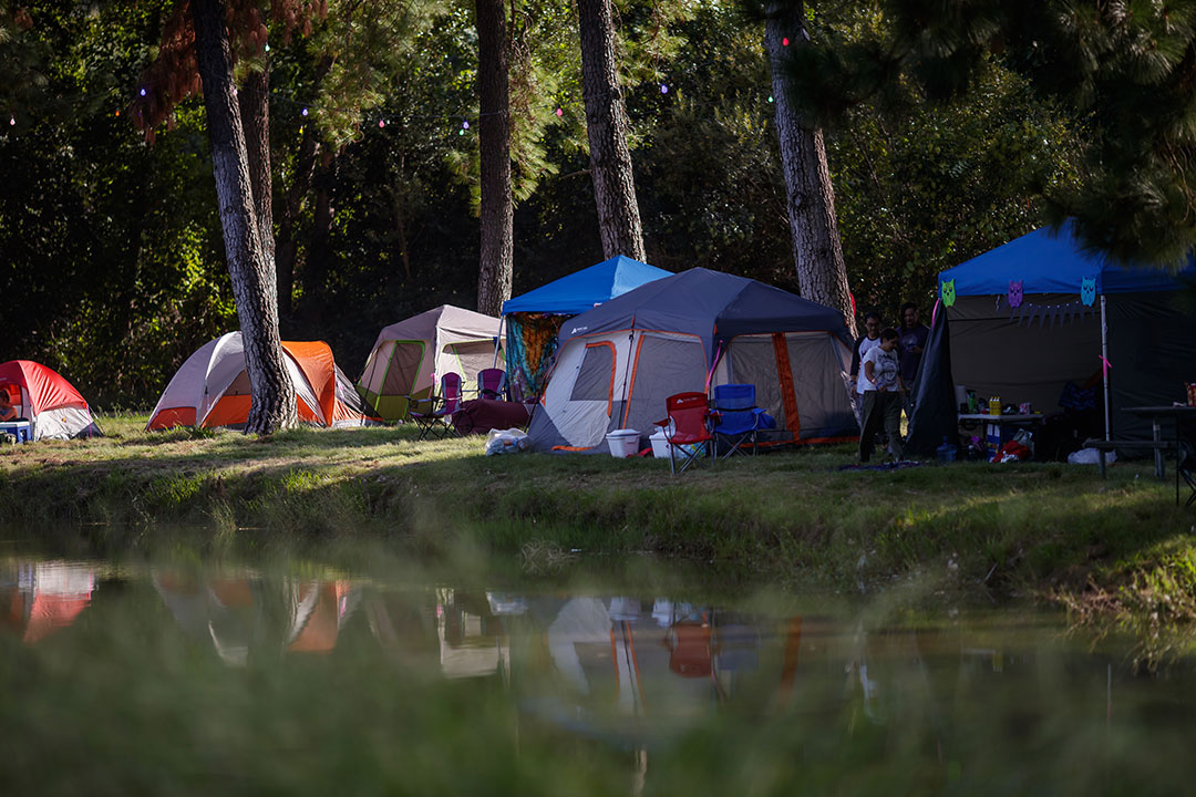 Tents set up near the lake