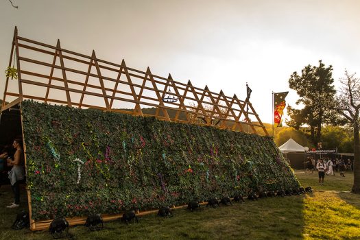 A vine-covered art installation