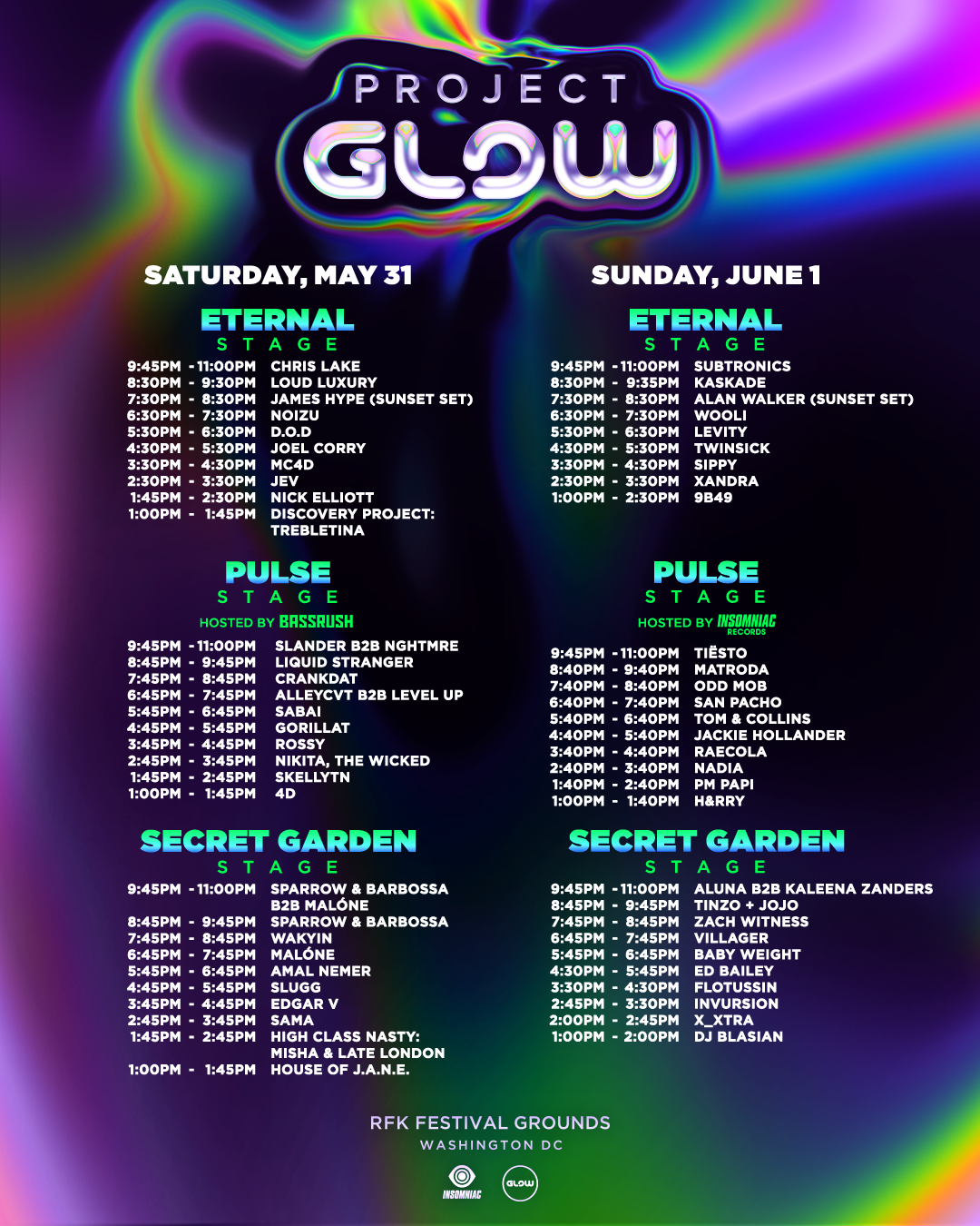 Project Glow Set Times
