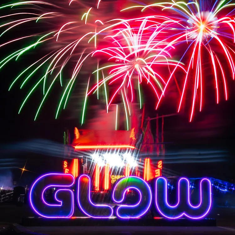 glow sign with fireworks