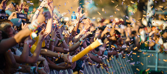 Confetti rains over the front row