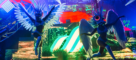 Costumed performers onstage