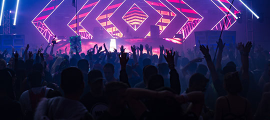 Fans with their hands in the air