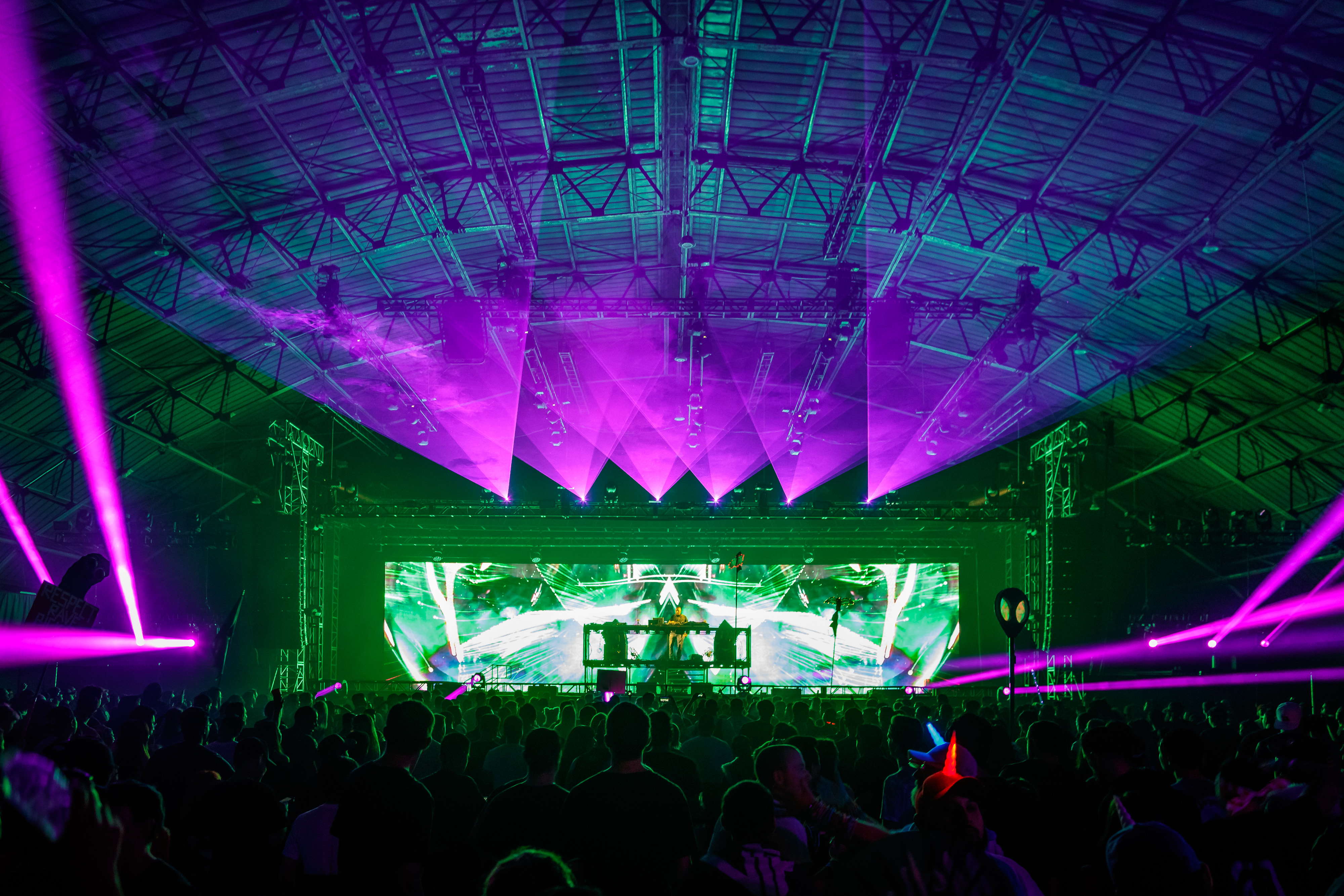 Purple lasers and green lights