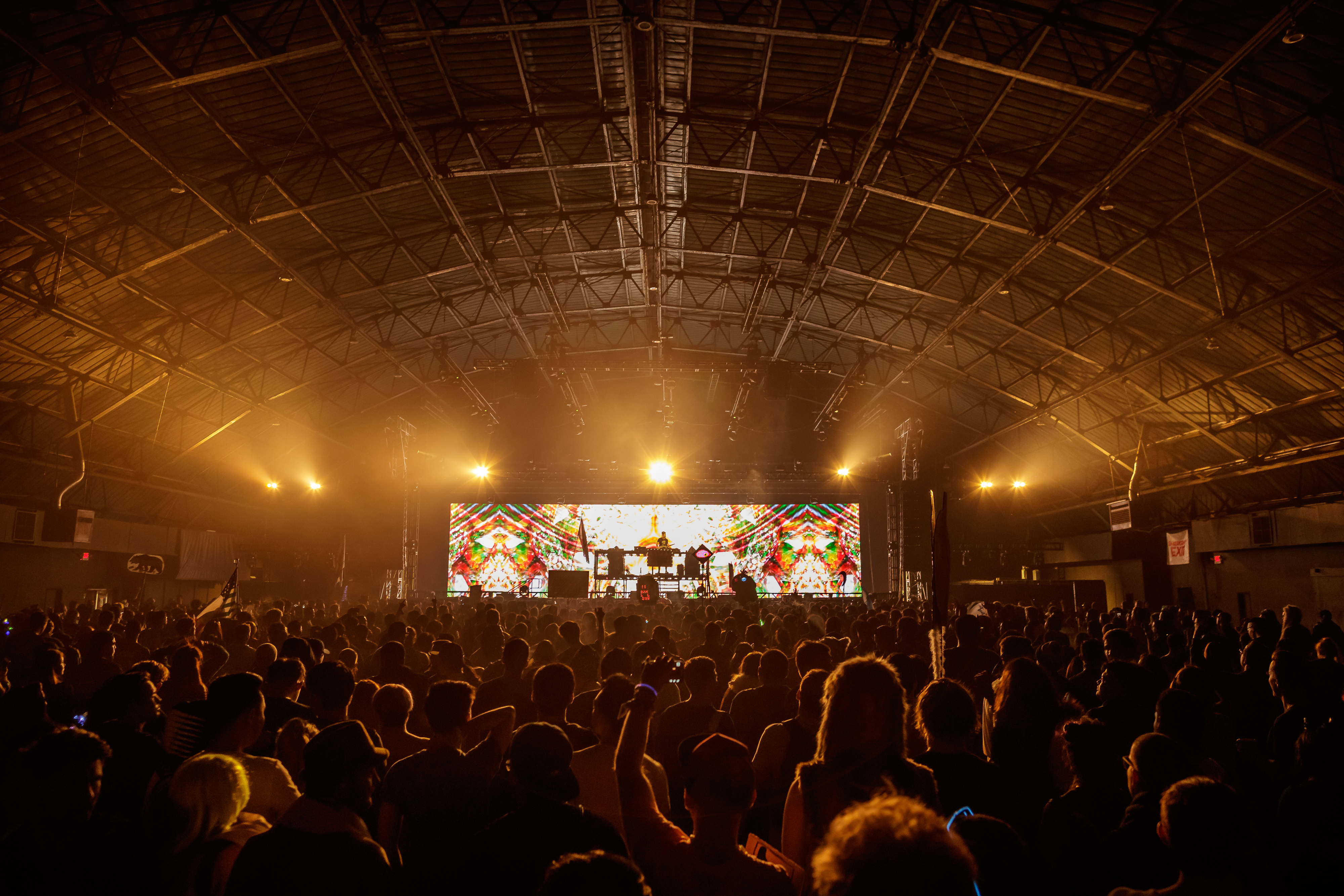 Warm, glowing lights over the stage