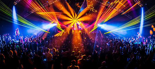 Colorful lights over the crowd