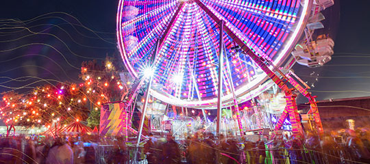 A glowing Ferris wheel