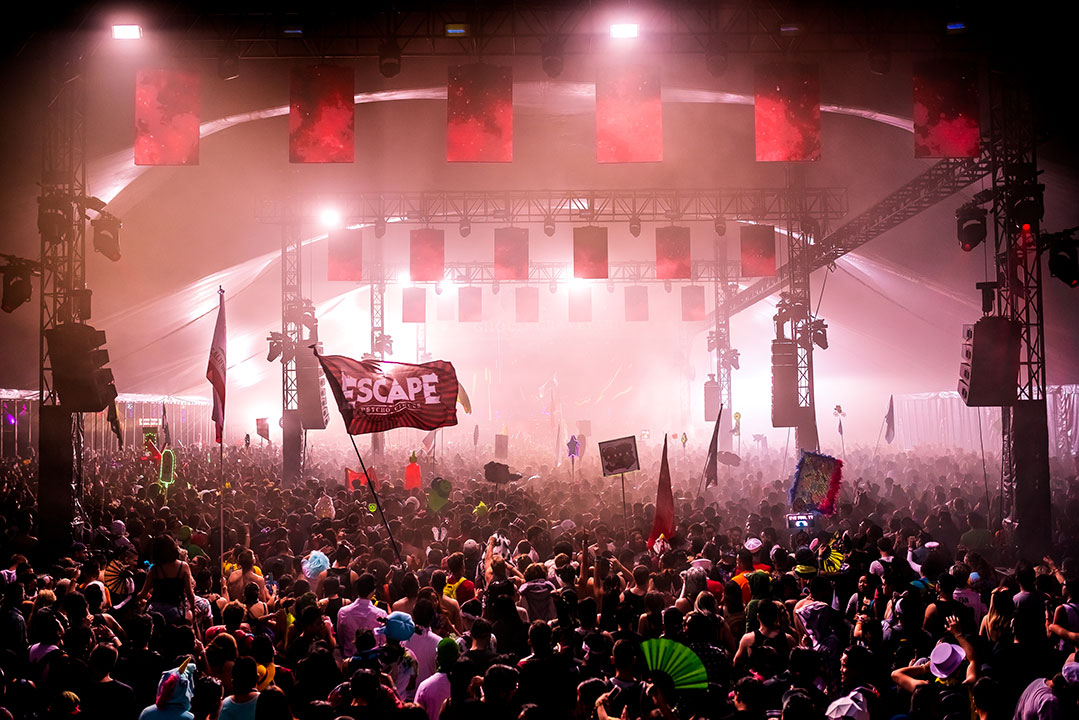 An Escape flag over the crowd