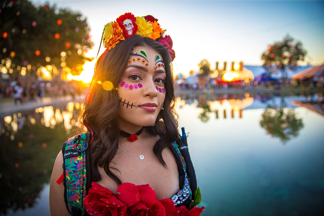 A woman in Day of the Dead makeup