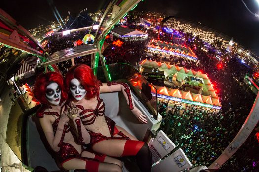 Creepy performers on a carnival ride