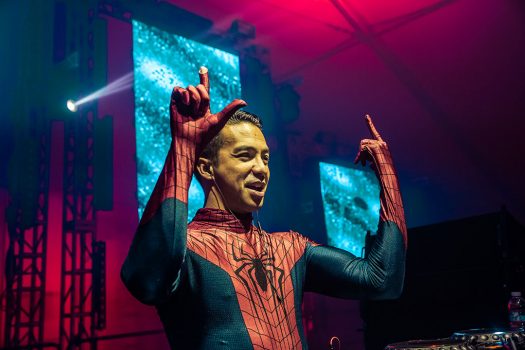 Laidback Luke in a Spider-Man costume