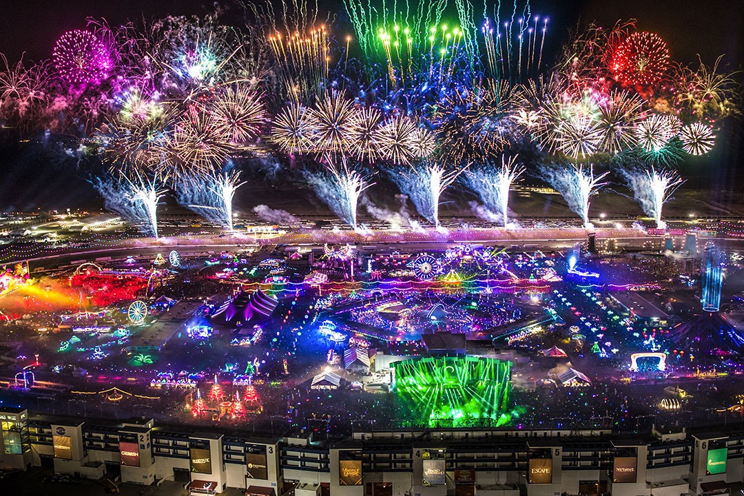 Check out an owl's-eye view of EDC during the fireworks spectacular.