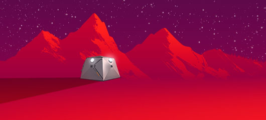 A ShfitPod2 in a red desert landscape