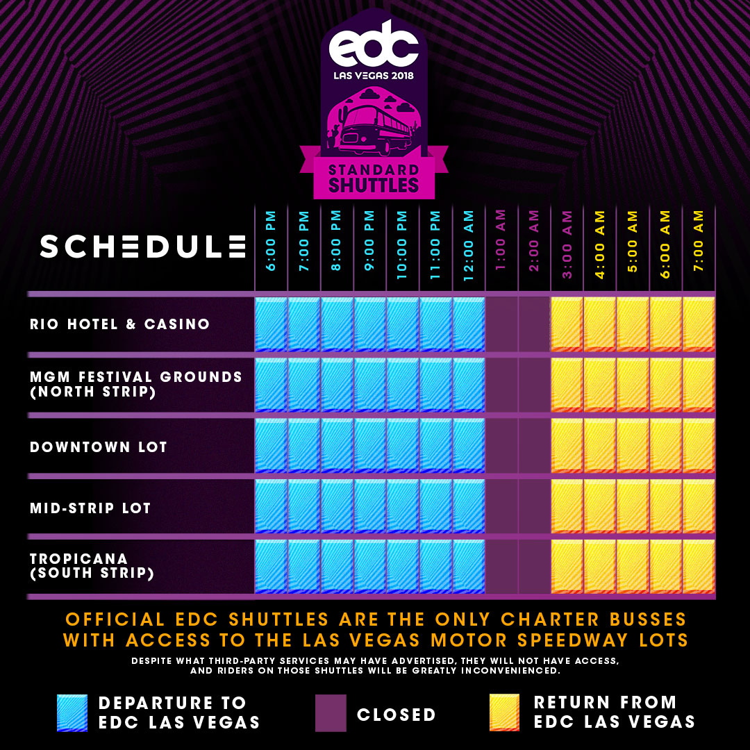 EDC Las Vegas 2018 Standard Shuttle Schedule