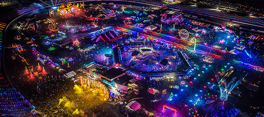 Aerial view of EDC Las Vegas at night