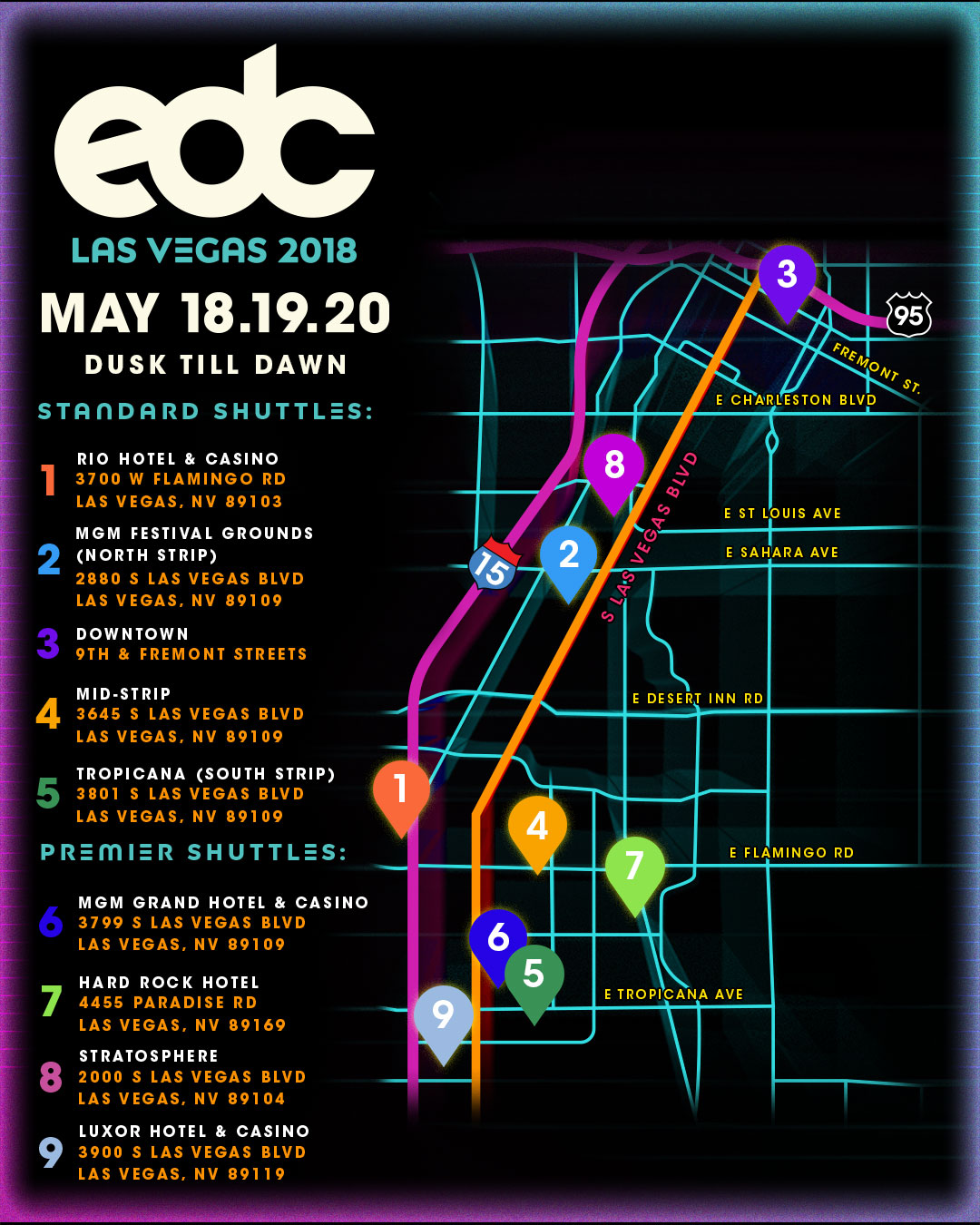 EDC Las Vegas 2018 shuttle map
