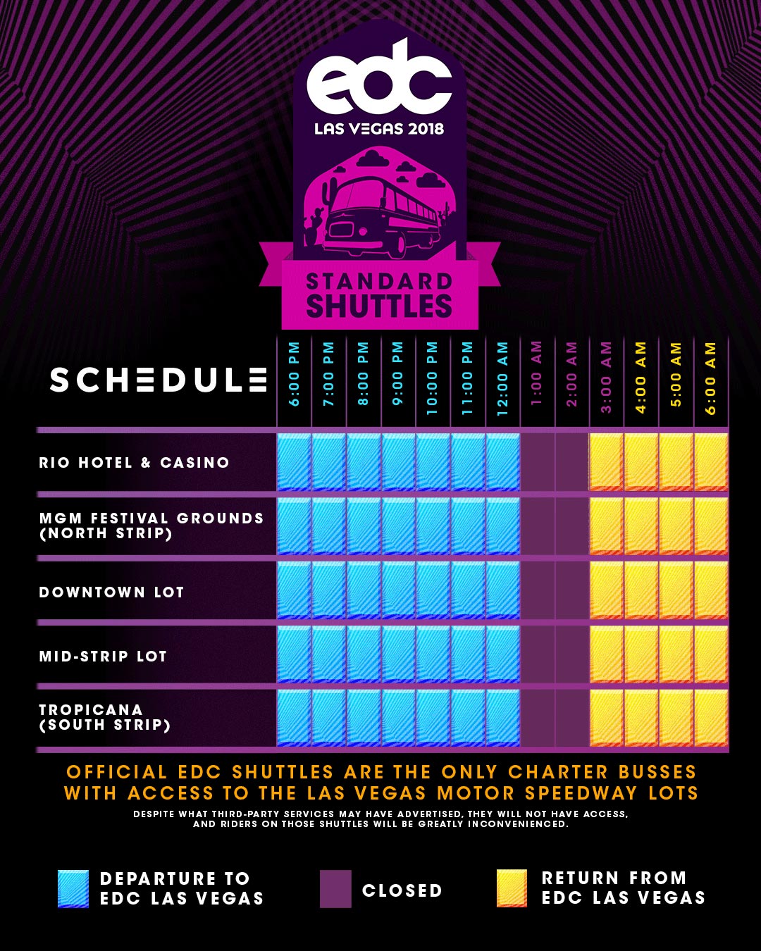 EDC Las Vegas 2018 Standard Shuttle schedule
