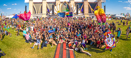 A crowd of people in front of a stage
