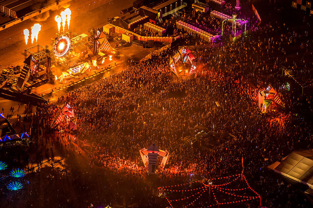 An aerial shot of a massive crowd