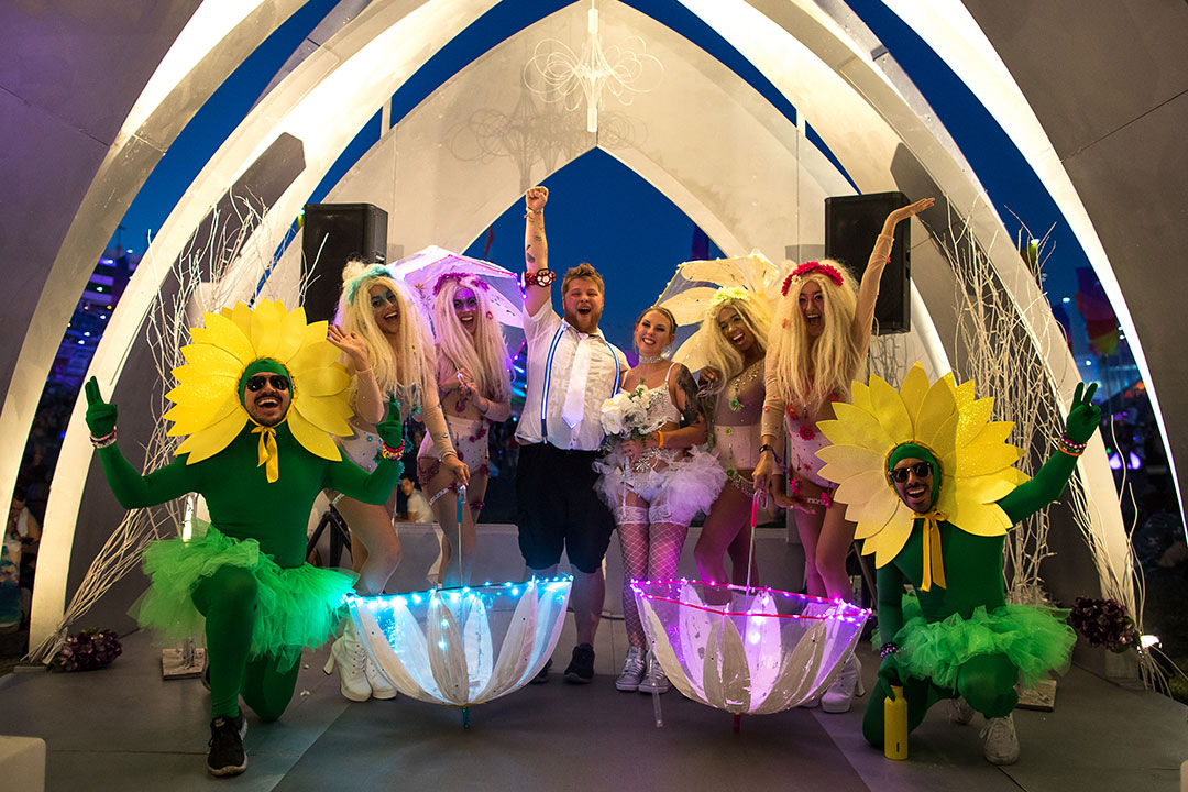 A wedding party in the chapel