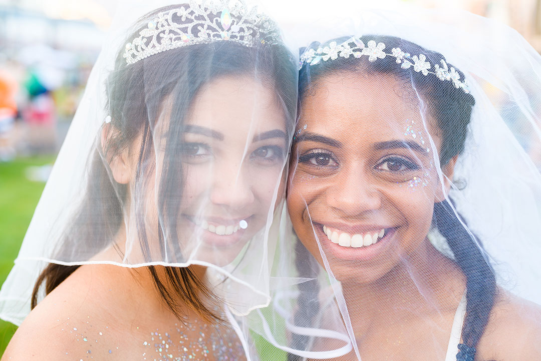 Two girls in veils