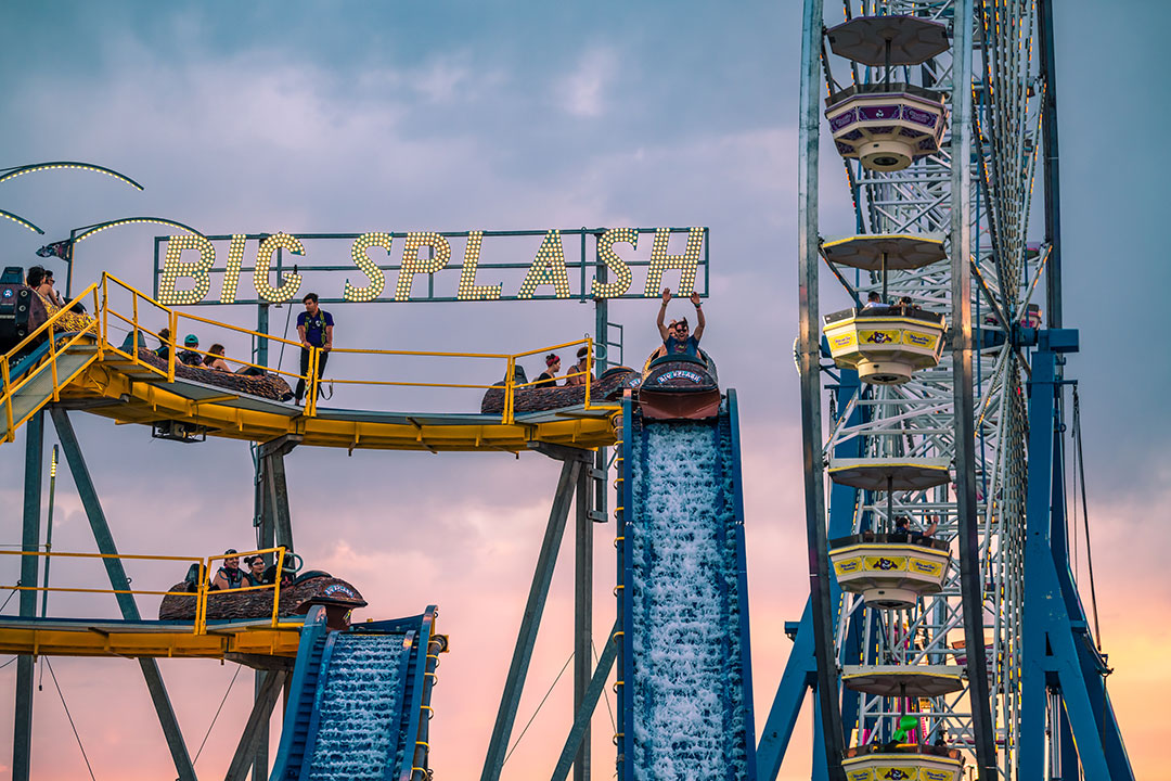 A water slide and a ferris wheel