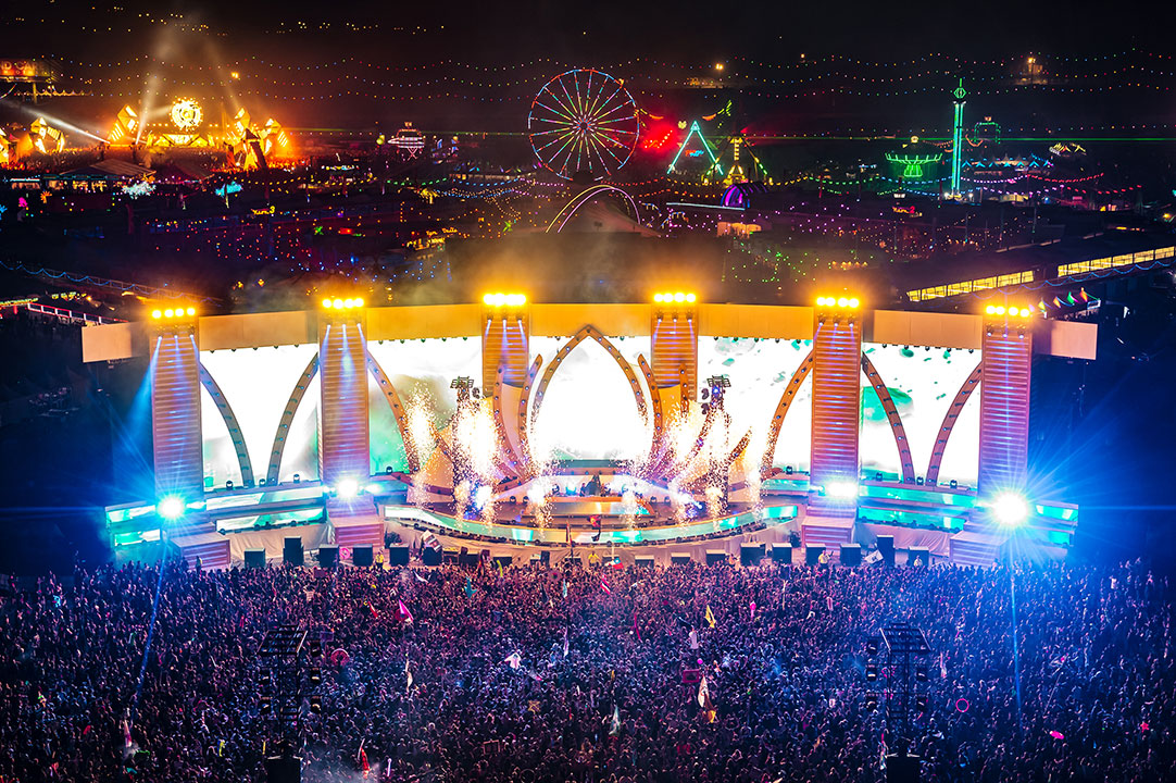 cosmicMEADOW lit up at night