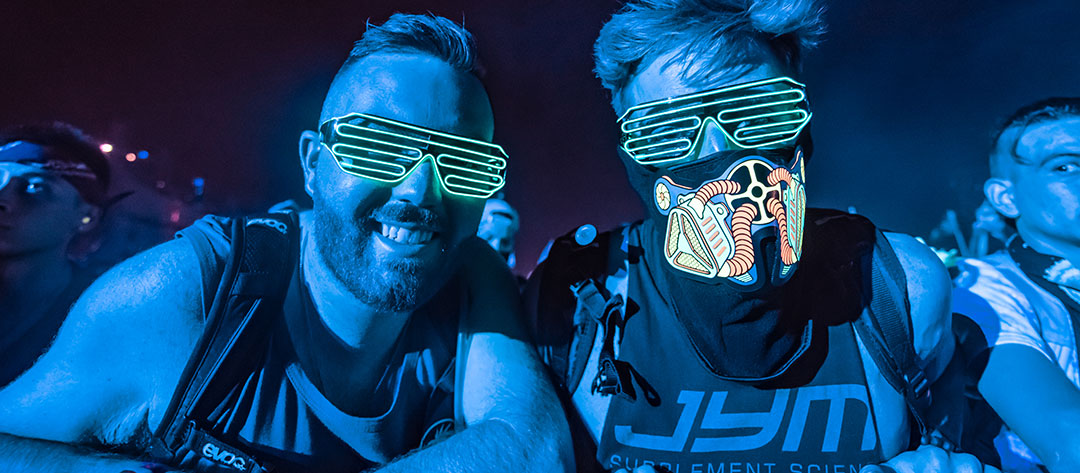 Two guys in slatted sunglasses