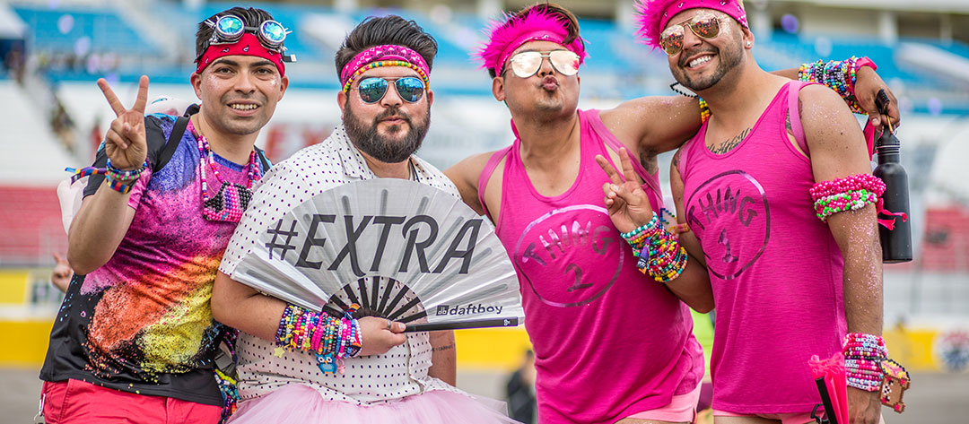 Men in pink headbands
