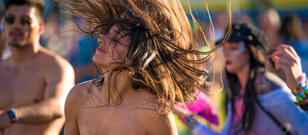 A woman flipping her hair