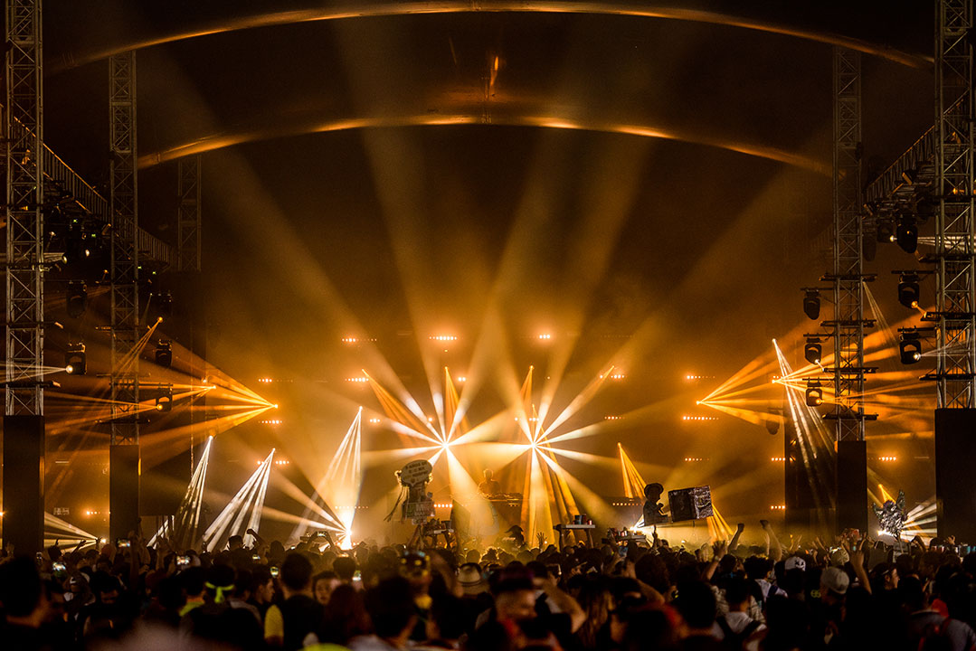 Orange lights from the stage