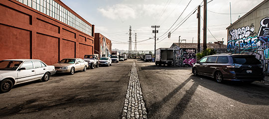 An industrial road with cars