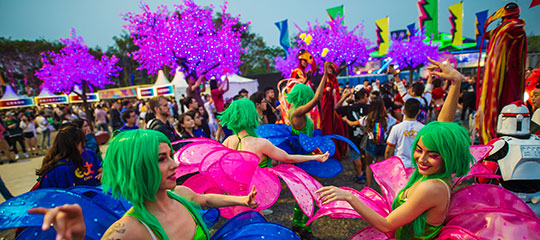 Performers dressed like flowers