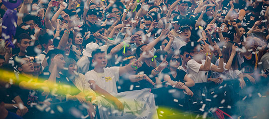 Confetti rains over the crowd
