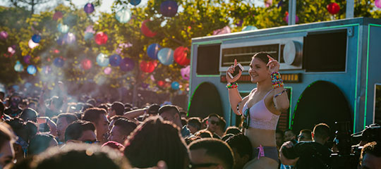 A Headliner in front of the Boombox Art Car