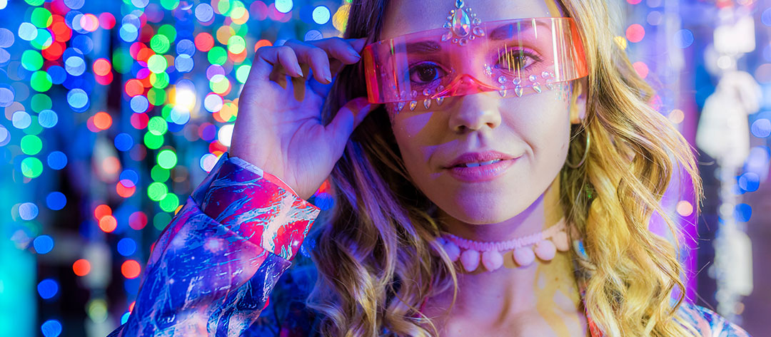 A woman with red shades