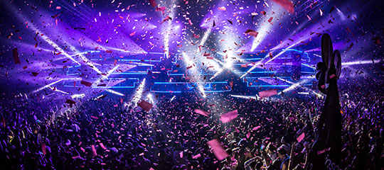 Confetti and lights from the stage