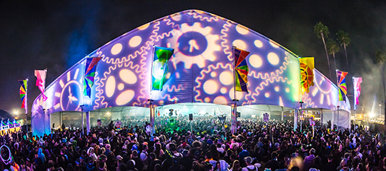 Cogs transposed on a tent at Countdown NYE