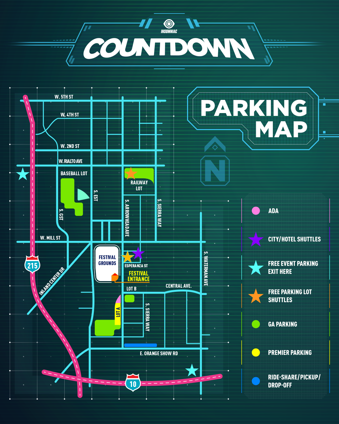 Countdown NYE 2018 Festival Parking Map