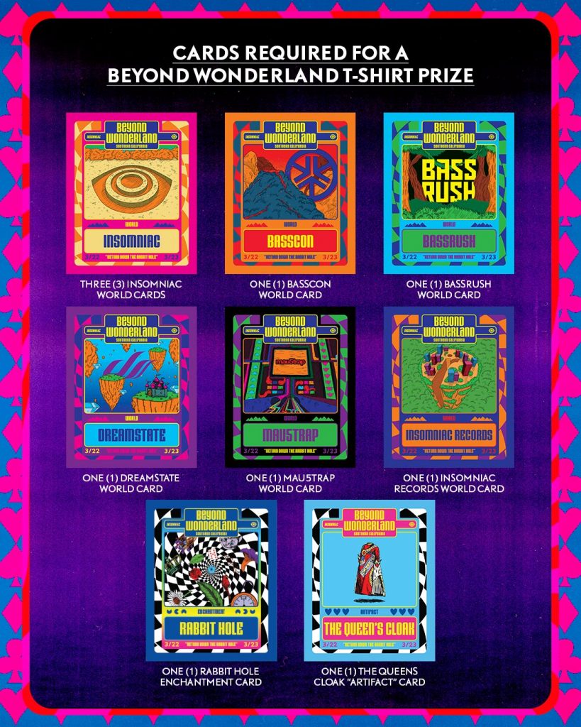 Beyond Wonderland t-shirt prize cards