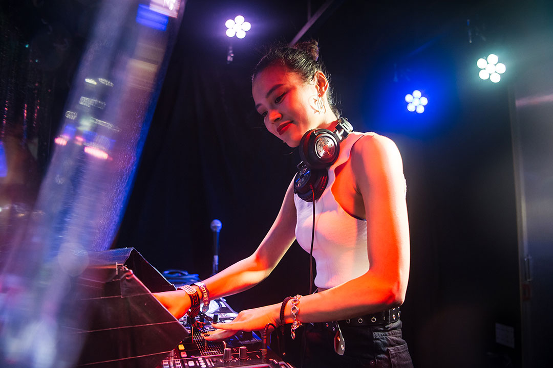 A DJ inside the Boombox art car