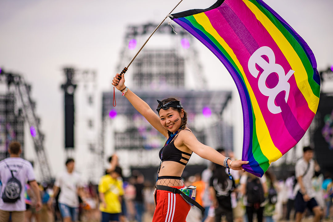 A woman with a flag