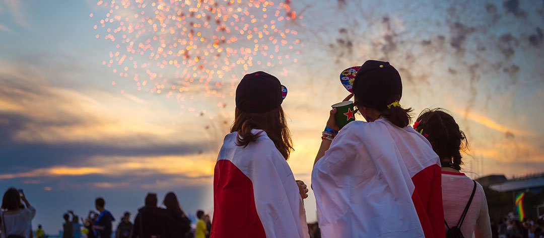 Girls watching fireworks