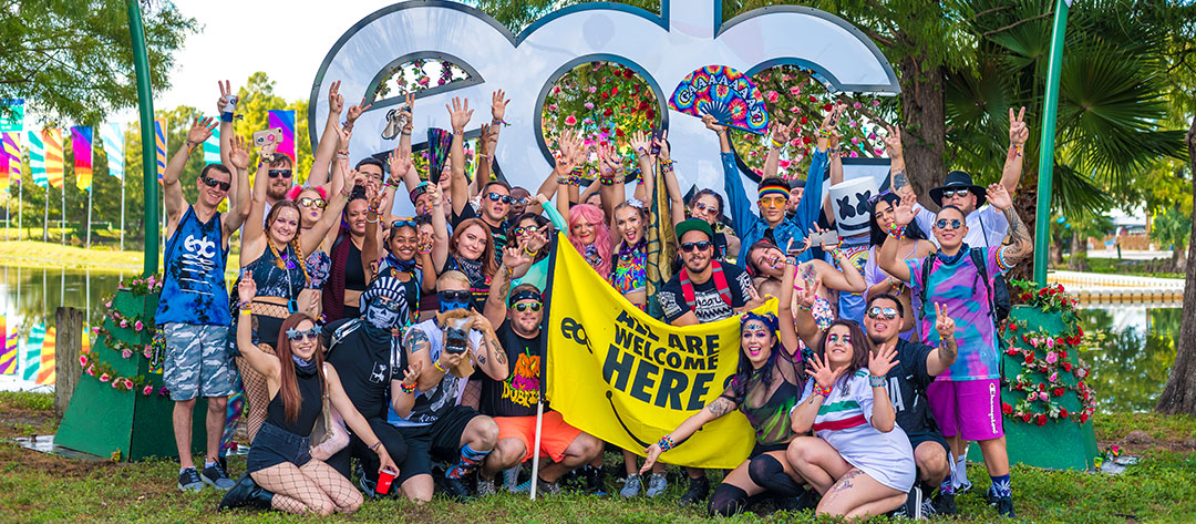 Headliners with "All Are Welcome Here" flag