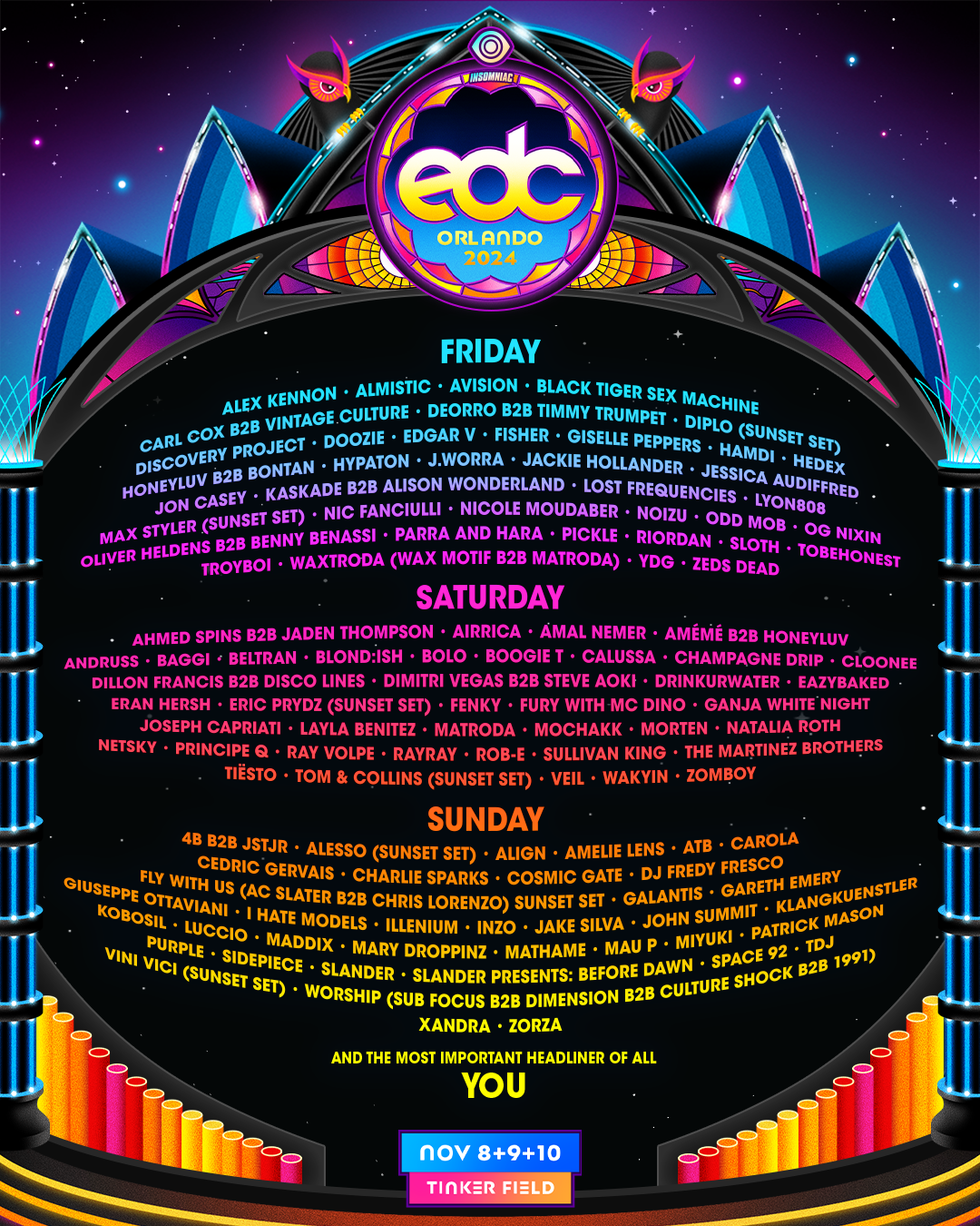 EDC Orlando 2024 Lineup By Day